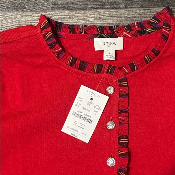 J Crew Factory Classic Cardinal  Long-sleeve tartan and jewels henley Size small - Picture 5 of 8